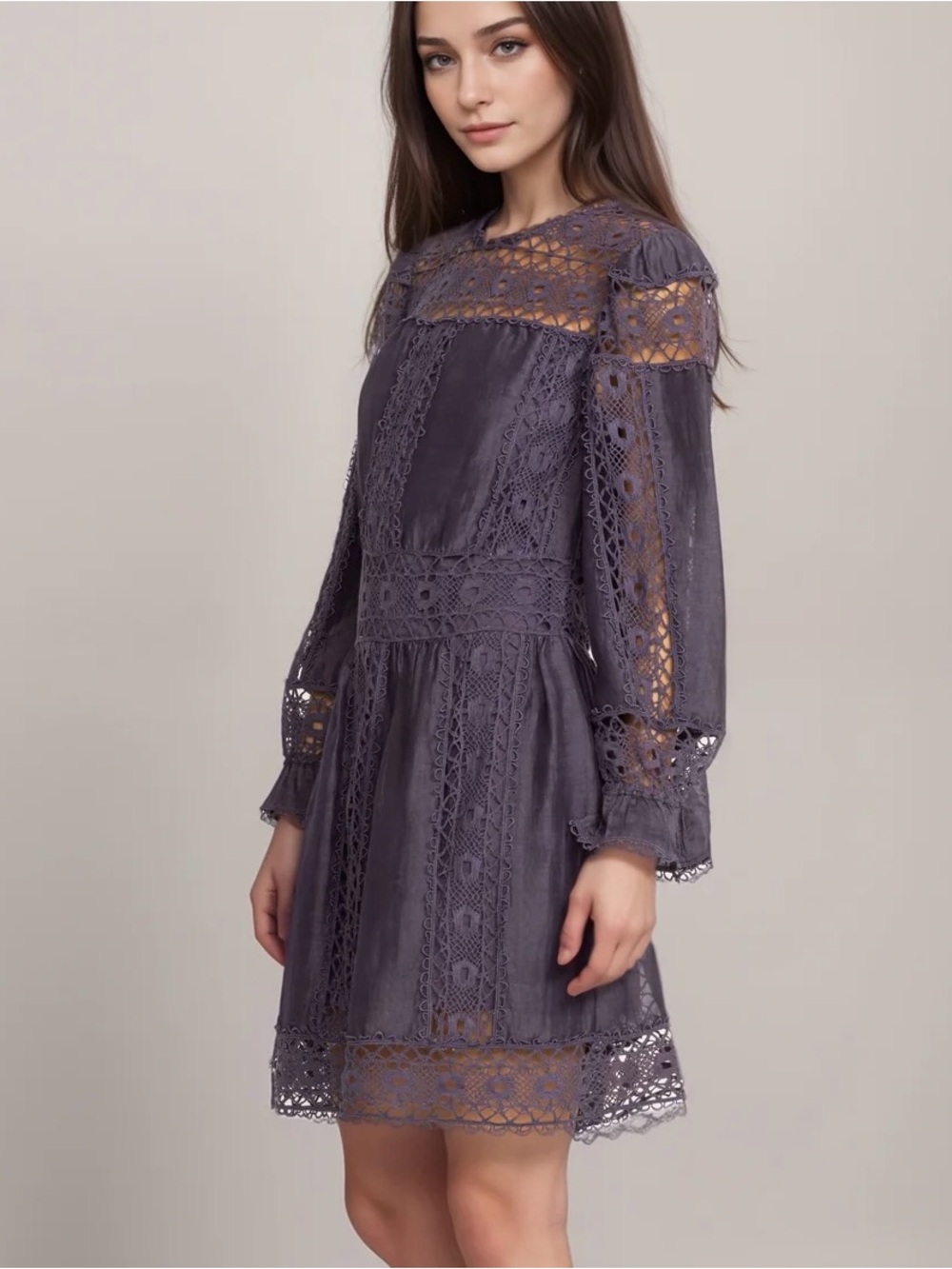 NWT Jade by Johnny Was Mitska Lace Mini Dress in Deep Plum M